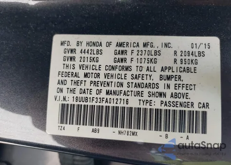 2015 Acura Tlx z USA, uszkodzony, nr VIN 19UUB1F33FA012716